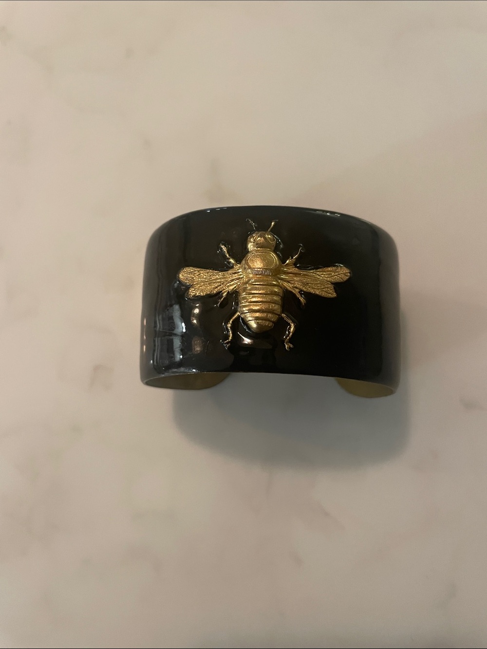 Black Cuff Bracelet with Gold Bee Accent